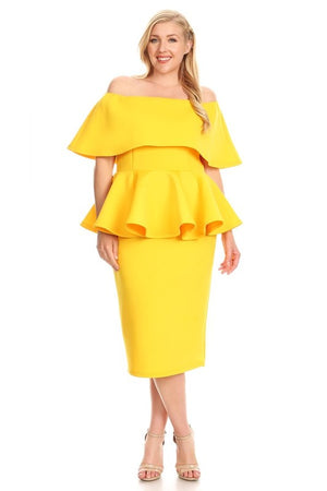 yellow peplum dress plus size Diva Lux Clothing
